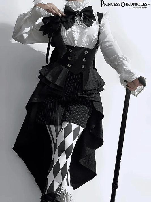 Ouji Outfit Cool Lolita Waist Cincher w. High Low Skirt by Princess Chronicles ~ Rabbit Theater Corset Costume Ouji Lolita Blous SS69