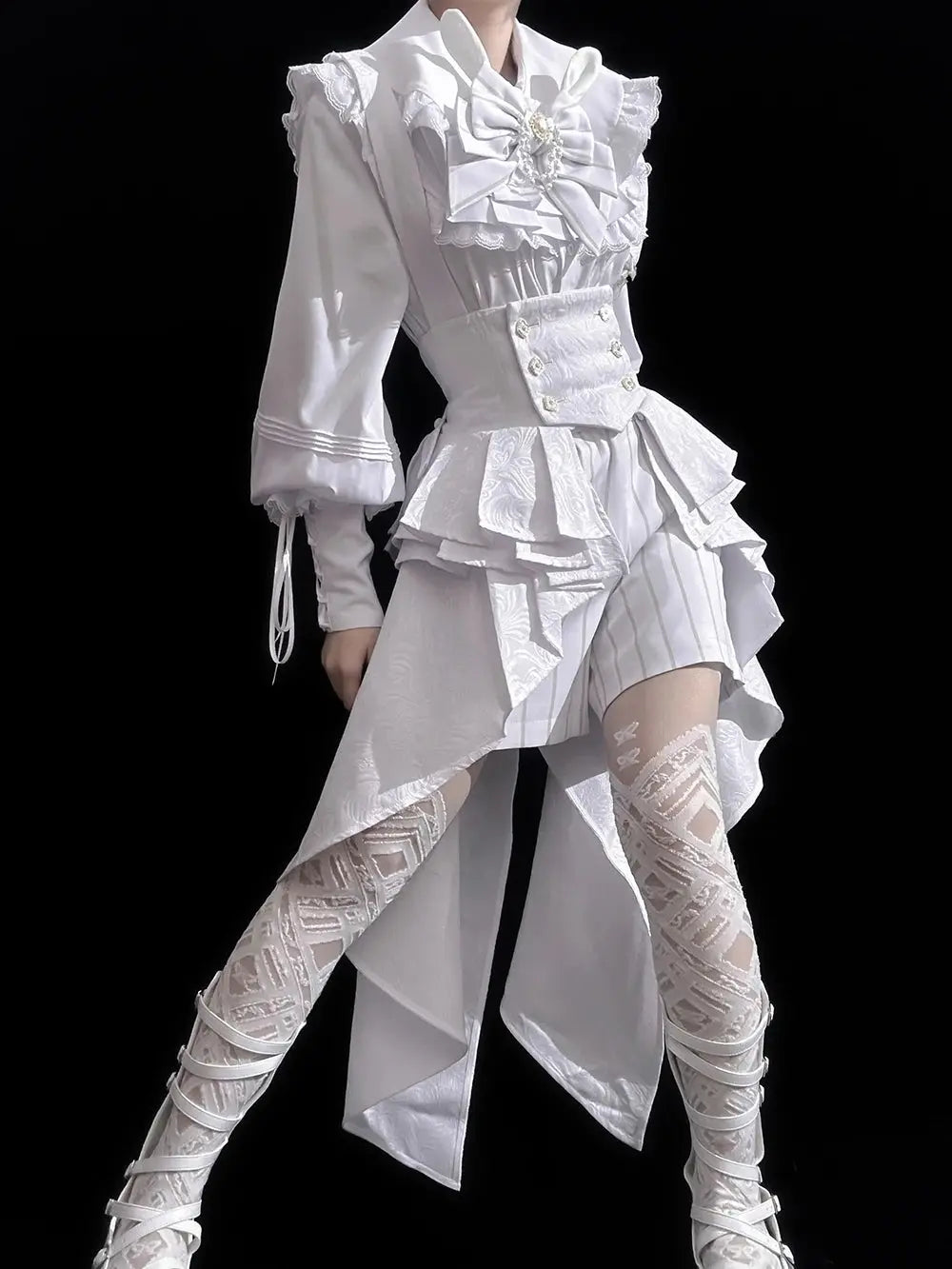 Ouji Outfit Cool Lolita Waist Cincher w. High Low Skirt by Princess Chronicles ~ Rabbit Theater Corset Costume Ouji Lolita Blous SS69