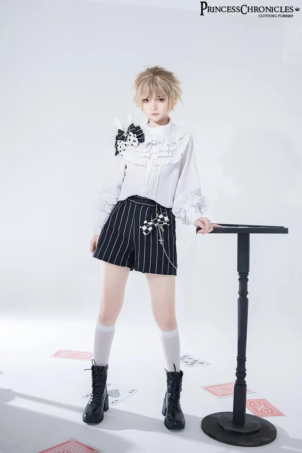 Ouji Outfit Cool Lolita Waist Cincher w. High Low Skirt by Princess Chronicles ~ Rabbit Theater Corset Costume Ouji Lolita Blous SS69