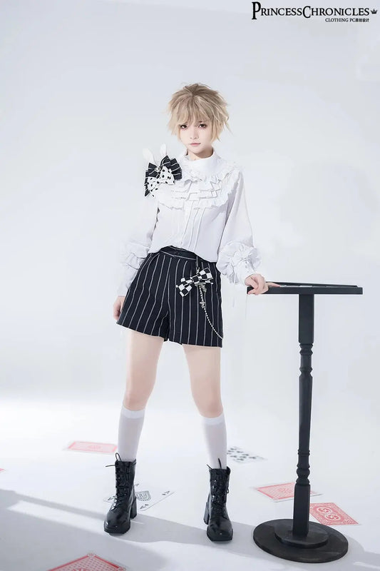 Ouji Outfit Cool Lolita Waist Cincher w. High Low Skirt by Princess Chronicles ~ Rabbit Theater Corset Costume Ouji Lolita Blous SS69