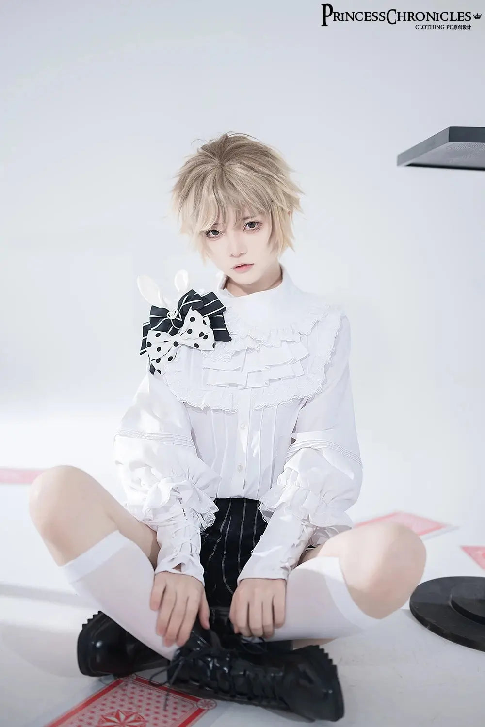 Ouji Outfit Cool Lolita Waist Cincher w. High Low Skirt by Princess Chronicles ~ Rabbit Theater Corset Costume Ouji Lolita Blous SS69