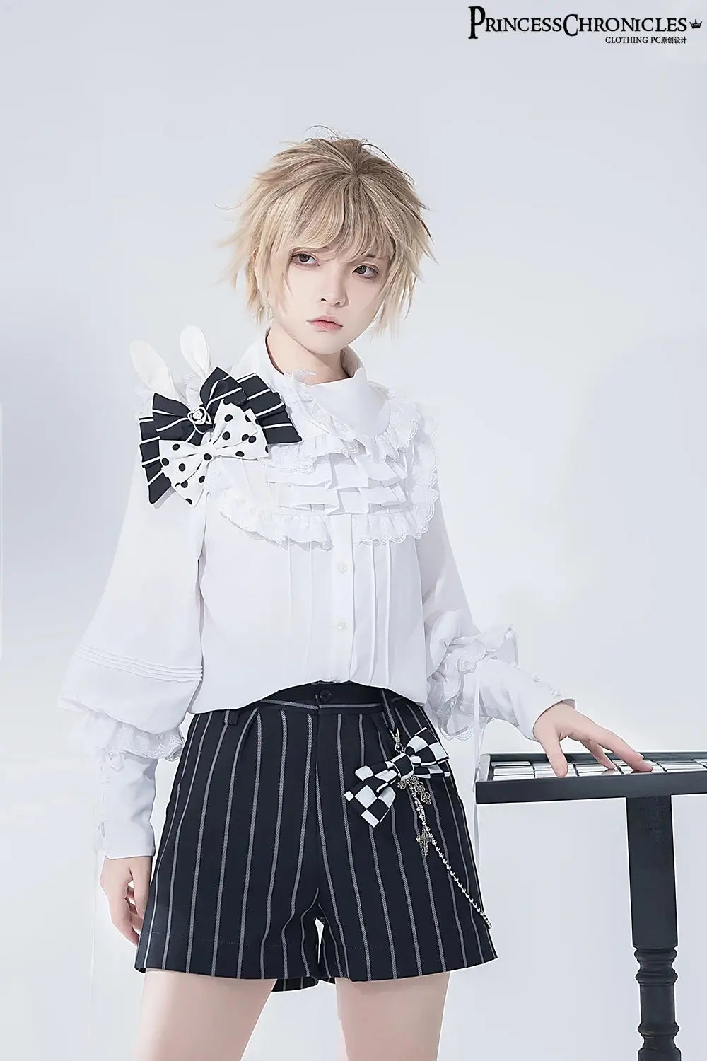 Ouji Outfit Cool Lolita Waist Cincher w. High Low Skirt by Princess Chronicles ~ Rabbit Theater Corset Costume Ouji Lolita Blous SS69