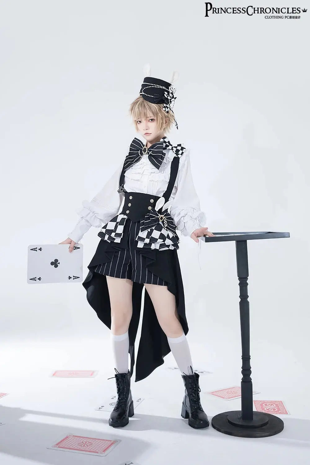 Ouji Outfit Cool Lolita Waist Cincher w. High Low Skirt by Princess Chronicles ~ Rabbit Theater Corset Costume Ouji Lolita Blous SS69
