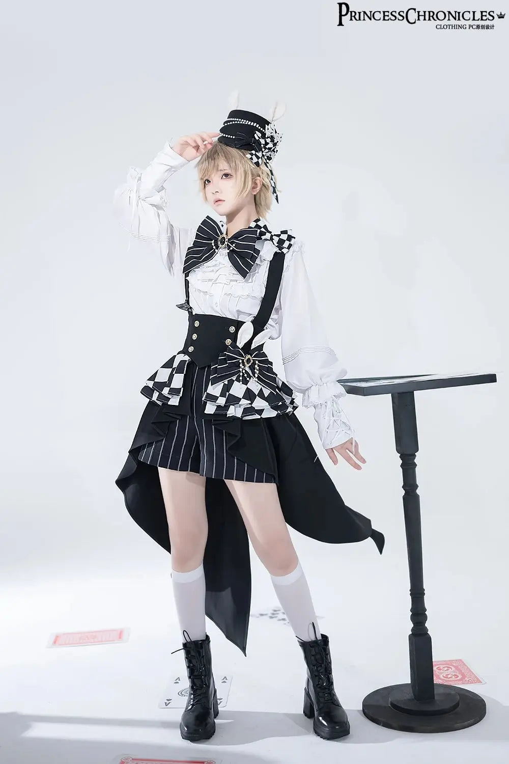 Ouji Outfit Cool Lolita Waist Cincher w. High Low Skirt by Princess Chronicles ~ Rabbit Theater Corset Costume Ouji Lolita Blous SS69