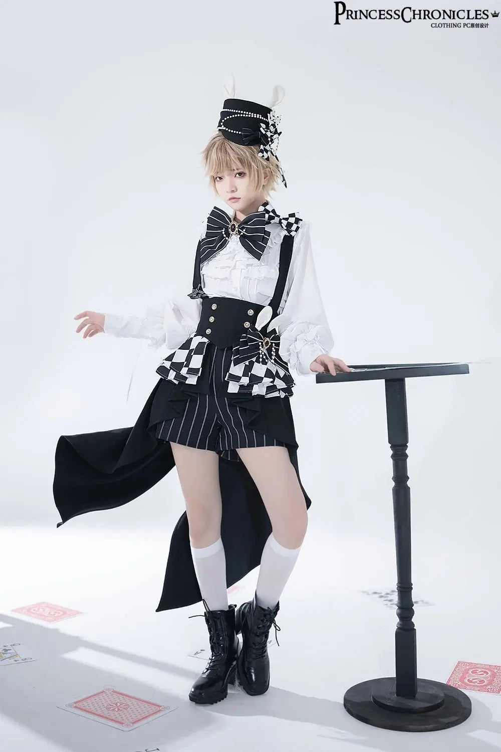 Ouji Outfit Cool Lolita Waist Cincher w. High Low Skirt by Princess Chronicles ~ Rabbit Theater Corset Costume Ouji Lolita Blous SS69