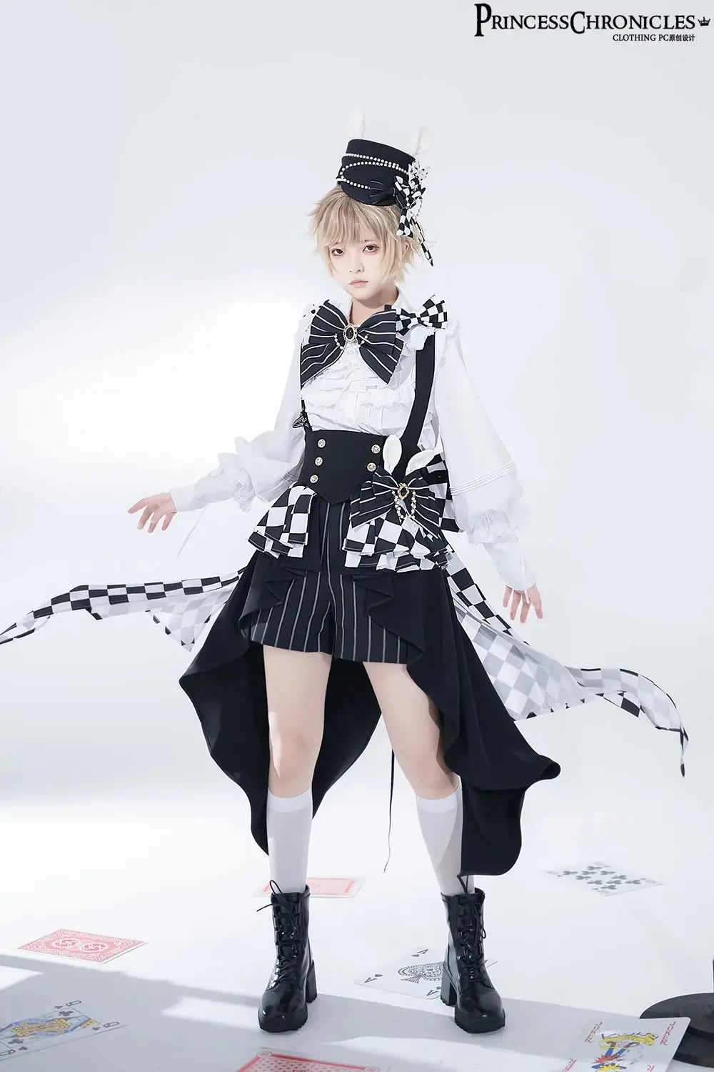 Ouji Outfit Cool Lolita Waist Cincher w. High Low Skirt by Princess Chronicles ~ Rabbit Theater Corset Costume Ouji Lolita Blous SS69