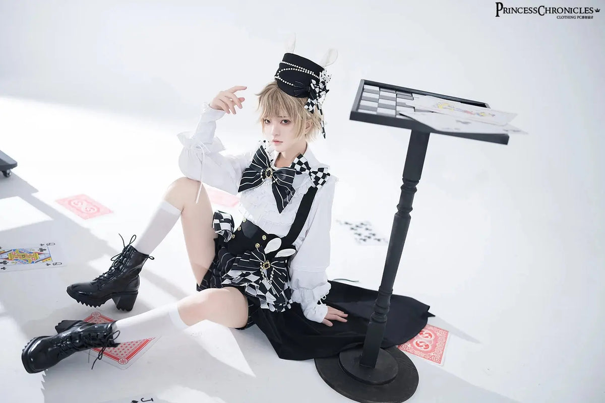 Ouji Outfit Cool Lolita Waist Cincher w. High Low Skirt by Princess Chronicles ~ Rabbit Theater Corset Costume Ouji Lolita Blous SS69