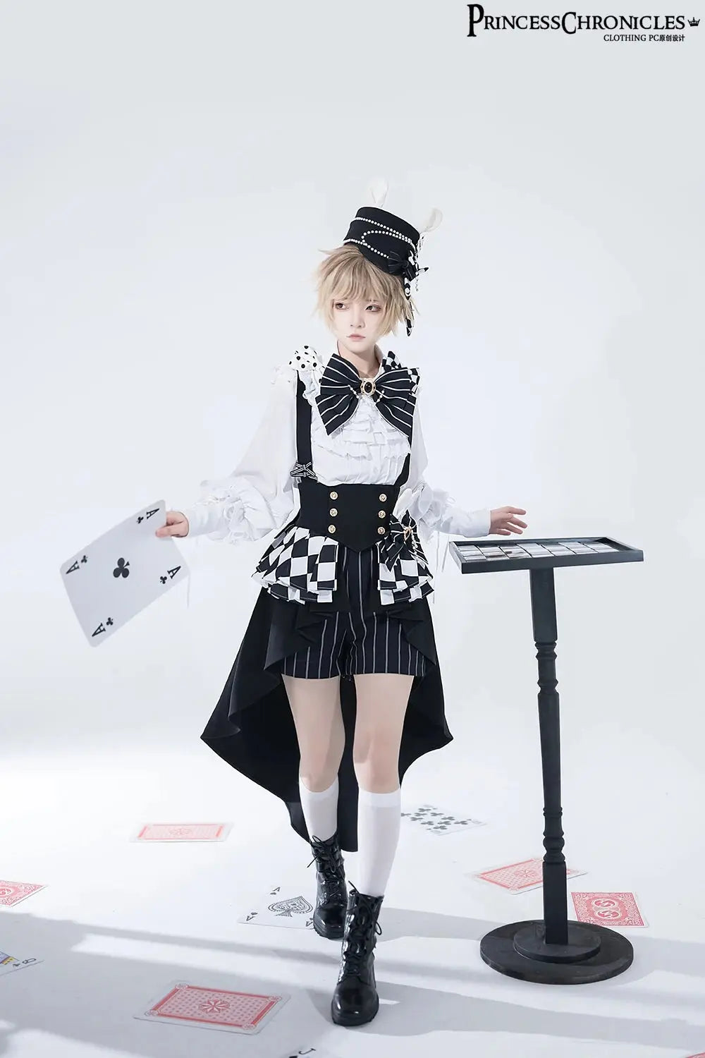 Ouji Outfit Cool Lolita Waist Cincher w. High Low Skirt by Princess Chronicles ~ Rabbit Theater Corset Costume Ouji Lolita Blous SS69