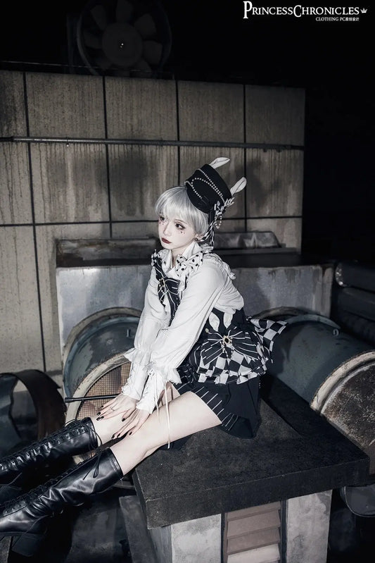 Ouji Outfit Cool Lolita Waist Cincher w. High Low Skirt by Princess Chronicles ~ Rabbit Theater Corset Costume Ouji Lolita Blous SS69