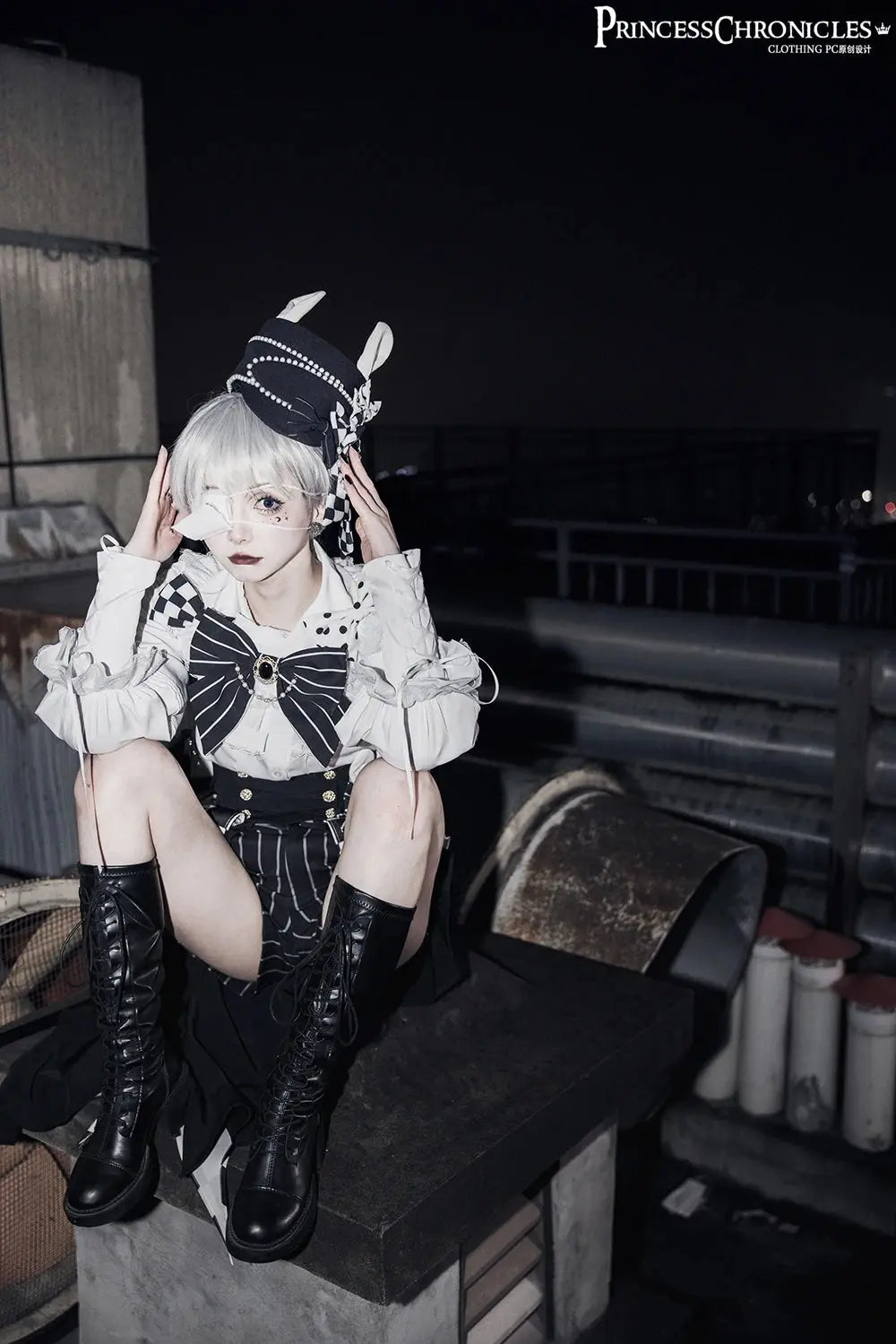 Ouji Outfit Cool Lolita Waist Cincher w. High Low Skirt by Princess Chronicles ~ Rabbit Theater Corset Costume Ouji Lolita Blous SS69