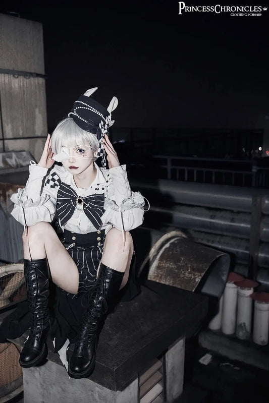 Ouji Outfit Cool Lolita Waist Cincher w. High Low Skirt by Princess Chronicles ~ Rabbit Theater Corset Costume Ouji Lolita Blous SS69