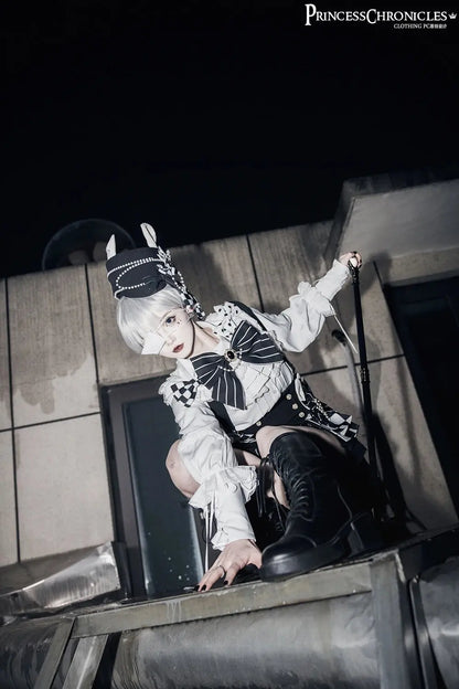 Ouji Outfit Cool Lolita Waist Cincher w. High Low Skirt by Princess Chronicles ~ Rabbit Theater Corset Costume Ouji Lolita Blous SS69