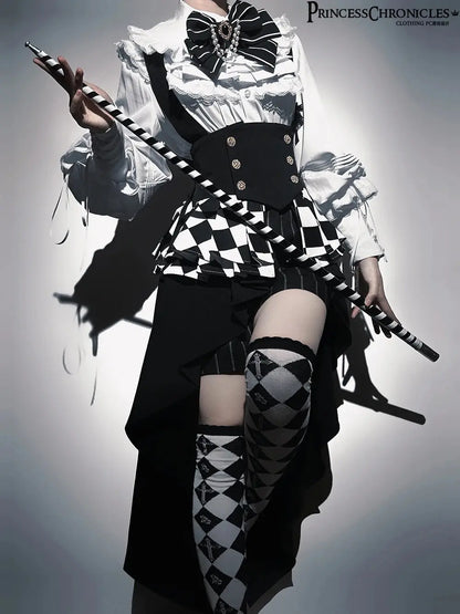 Ouji Outfit Cool Lolita Waist Cincher w. High Low Skirt by Princess Chronicles ~ Rabbit Theater Corset Costume Ouji Lolita Blous SS69