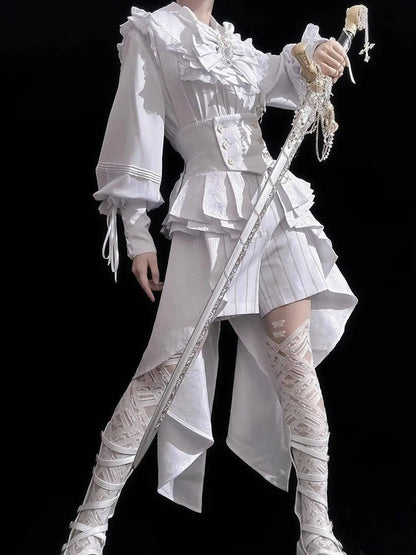 Ouji Outfit Cool Lolita Waist Cincher w. High Low Skirt by Princess Chronicles ~ Rabbit Theater Corset Costume Ouji Lolita Blous SS69