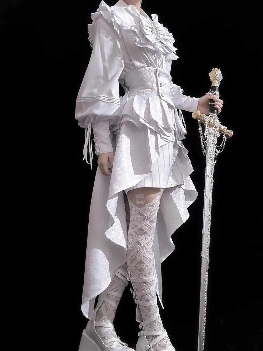 Ouji Outfit Cool Lolita Waist Cincher w. High Low Skirt by Princess Chronicles ~ Rabbit Theater Corset Costume Ouji Lolita Blous SS69