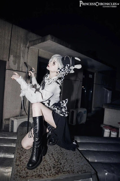 Ouji Outfit Cool Lolita Waist Cincher w. High Low Skirt by Princess Chronicles ~ Rabbit Theater Corset Costume Ouji Lolita Blous SS69