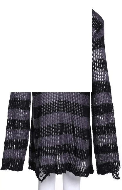 Oversized Goth Punk Ripped Striped Long Sleeve Pullover Sweater Dress Tops - SS69