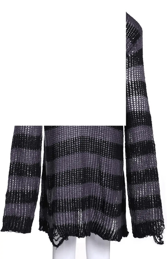 Oversized Goth Punk Ripped Striped Long Sleeve Pullover Sweater Dress Tops - SS69