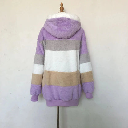 Oversized Jacket for Women 2025 New Autumn Winter Warm Plush Pocket Hooded Streetwear Loose Lady Outerwear Coat Roupas Feminina SS69