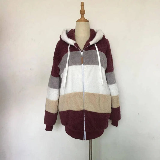 Oversized Jacket for Women 2025 New Autumn Winter Warm Plush Pocket Hooded Streetwear Loose Lady Outerwear Coat Roupas Feminina SS69