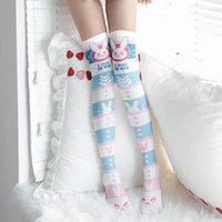Overwatch D.Va Cartoon Printed Knee Length Socks Lolita Cute Anime Stockings Cosplay Clothing Accessories Long Socks - SS69