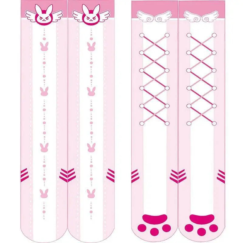Overwatch D.Va Cartoon Printed Knee Length Socks Lolita Cute Anime Stockings Cosplay Clothing Accessories Long Socks - SS69