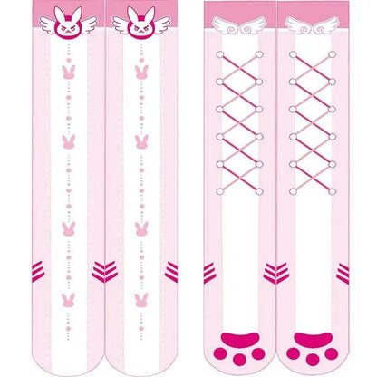 Overwatch D.Va Cartoon Printed Knee Length Socks Lolita Cute Anime Stockings Cosplay Clothing Accessories Long Socks - SS69