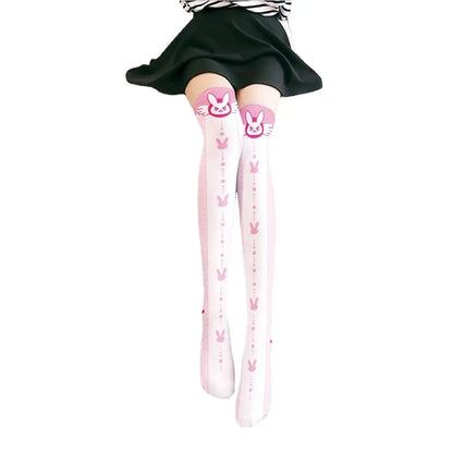Overwatch D.Va Cartoon Printed Knee Length Socks Lolita Cute Anime Stockings Cosplay Clothing Accessories Long Socks - SS69