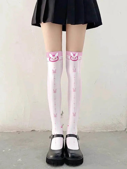 Overwatch D.Va Cartoon Printed Knee Length Socks Lolita Cute Anime Stockings Cosplay Clothing Accessories Long Socks - SS69
