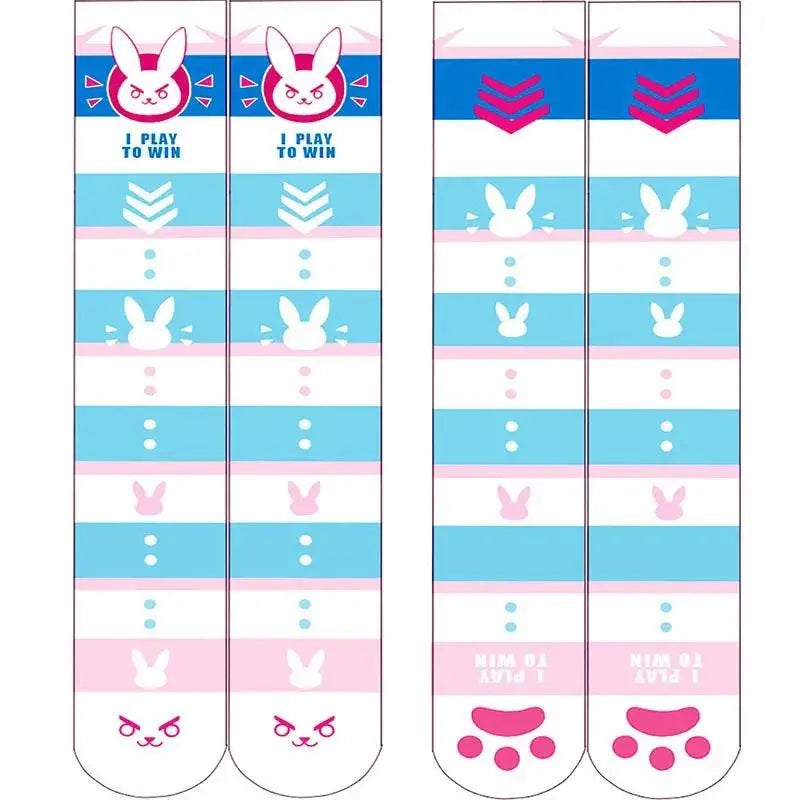 Overwatch D.Va Cartoon Printed Knee Length Socks Lolita Cute Anime Stockings Cosplay Clothing Accessories Long Socks - SS69