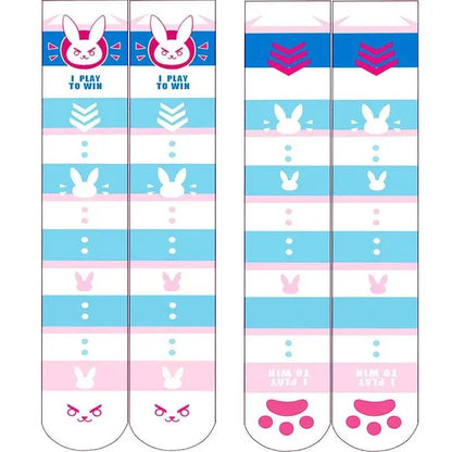 Overwatch D.Va Cartoon Printed Knee Length Socks Lolita Cute Anime Stockings Cosplay Clothing Accessories Long Socks - SS69