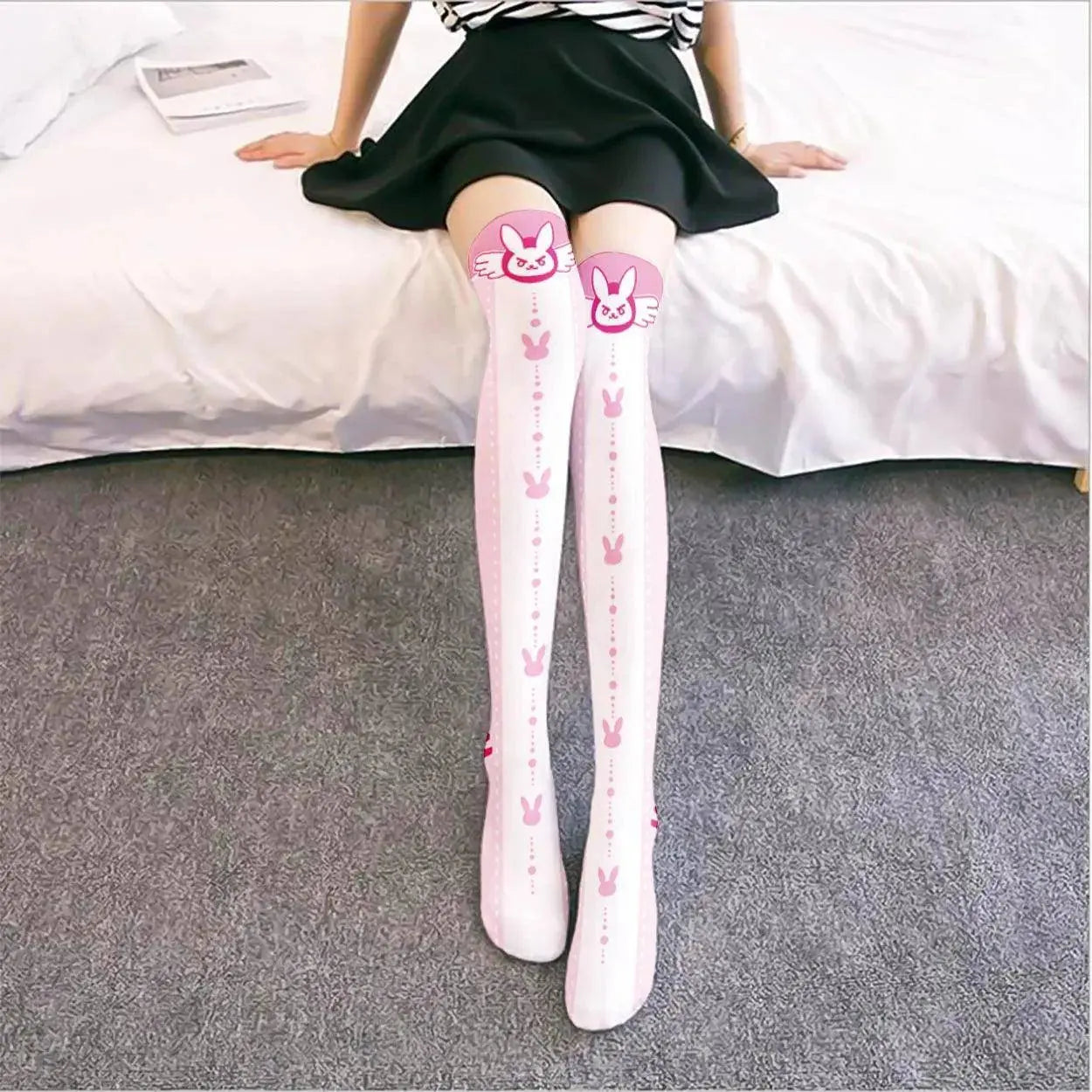 Overwatch D.Va Cartoon Printed Knee Length Socks Lolita Cute Anime Stockings Cosplay Clothing Accessories Long Socks - SS69