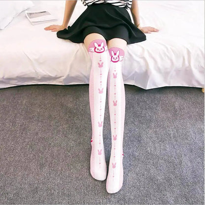 Overwatch D.Va Cartoon Printed Knee Length Socks Lolita Cute Anime Stockings Cosplay Clothing Accessories Long Socks - SS69