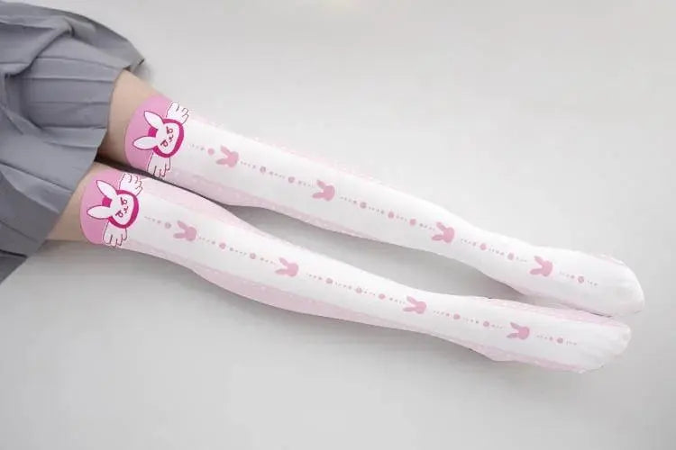 Overwatch D.Va Cartoon Printed Knee Length Socks Lolita Cute Anime Stockings Cosplay Clothing Accessories Long Socks - SS69