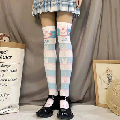 Overwatch D.Va Cartoon Printed Knee Length Socks Lolita Cute Anime Stockings Cosplay Clothing Accessories Long Socks - SS69
