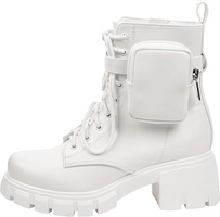 ~ POCKET ~ Platform Boots Chunky Block Heels Lug Sole Lace up round Toe Bootie Ankle Combat - SS69