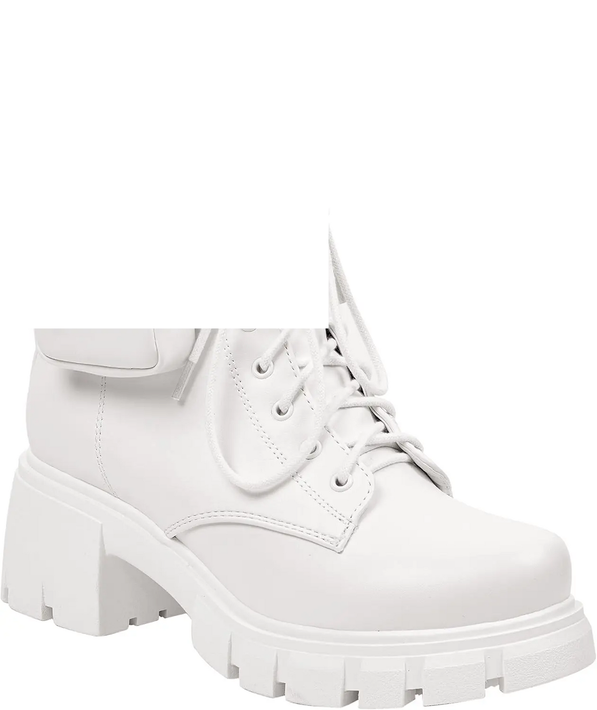 ~ POCKET ~ Platform Boots Chunky Block Heels Lug Sole Lace up round Toe Bootie Ankle Combat - SS69