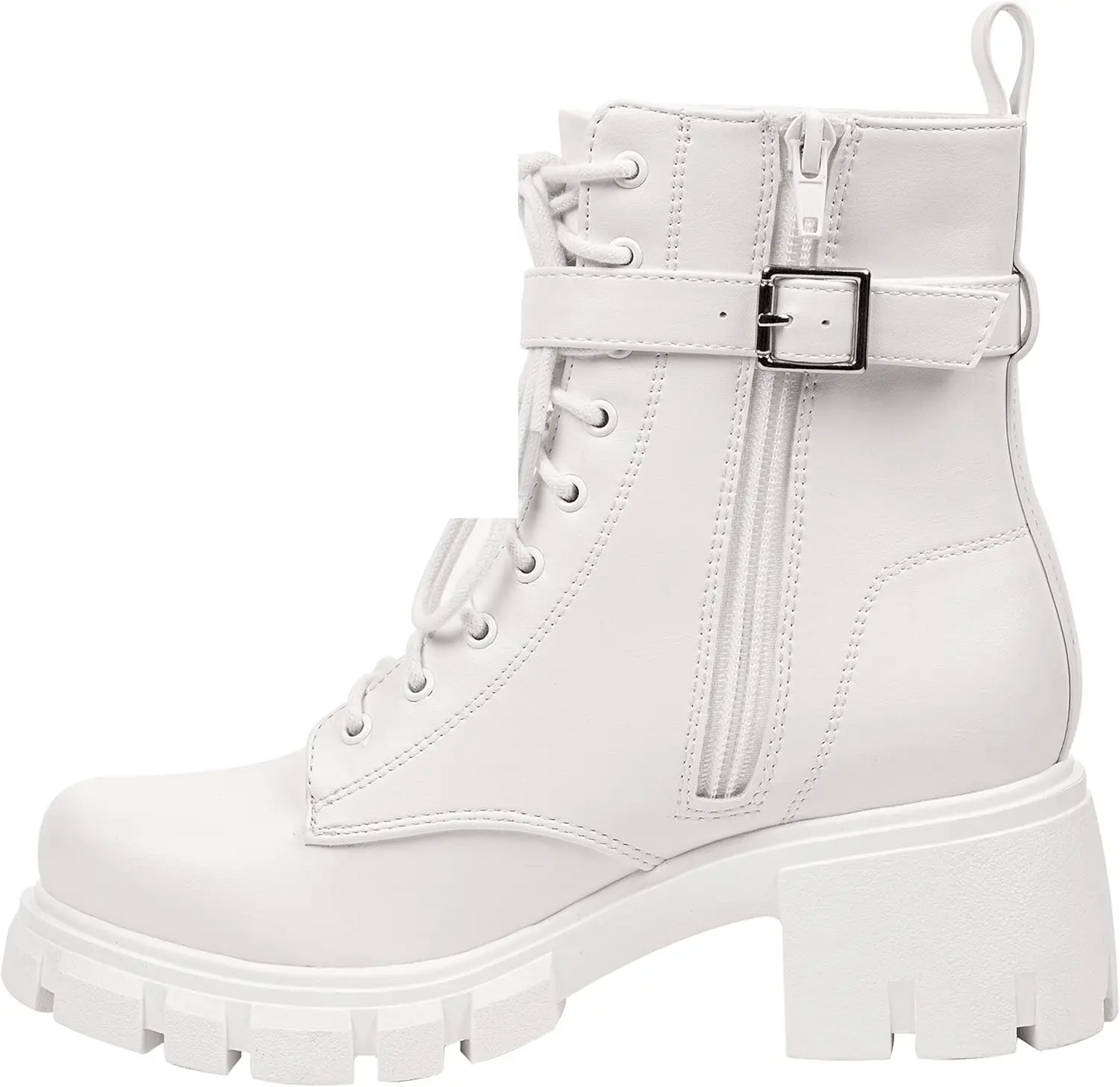 ~ POCKET ~ Platform Boots Chunky Block Heels Lug Sole Lace up round Toe Bootie Ankle Combat - SS69