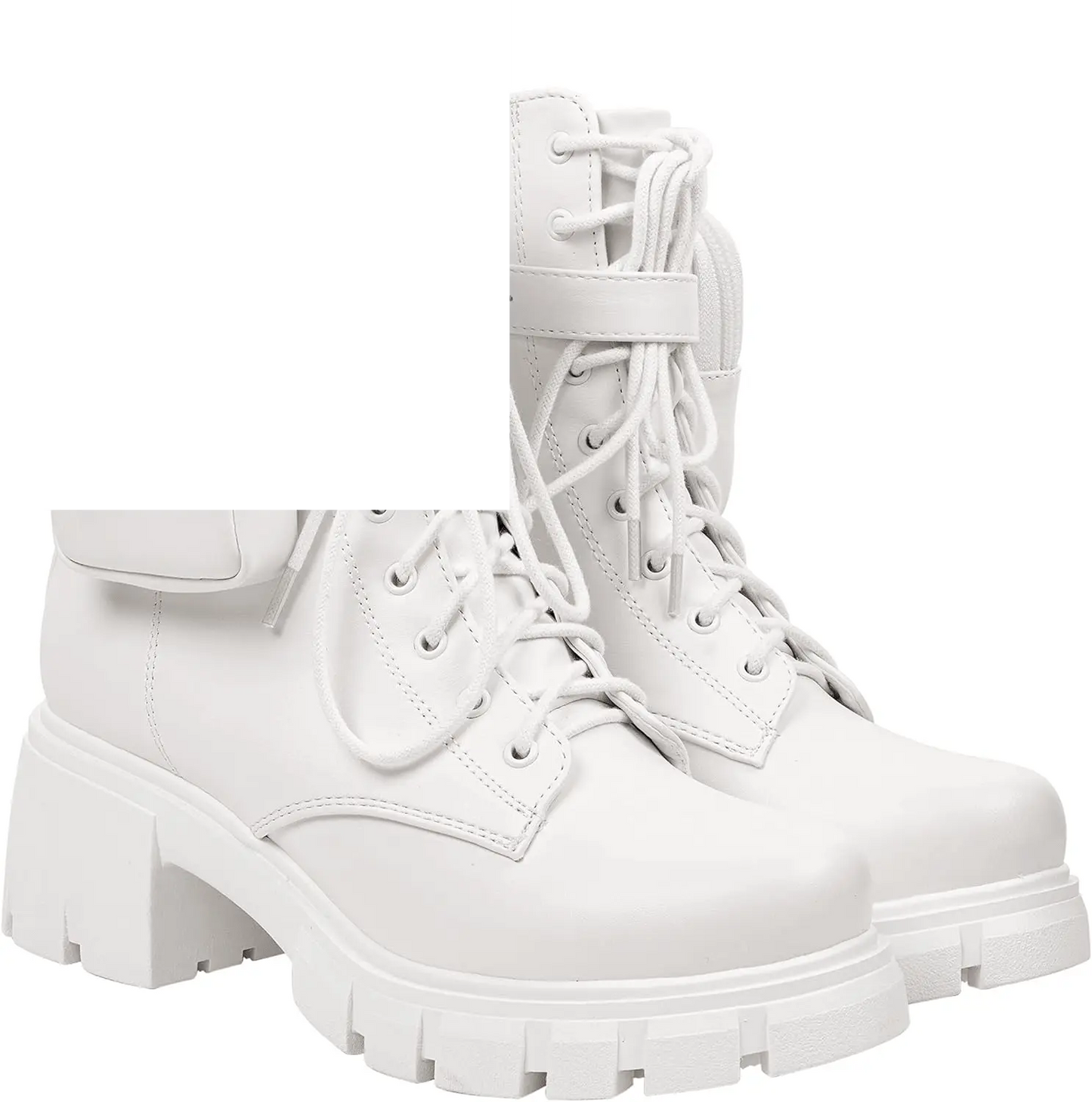 ~ POCKET ~ Platform Boots Chunky Block Heels Lug Sole Lace up round Toe Bootie Ankle Combat - SS69