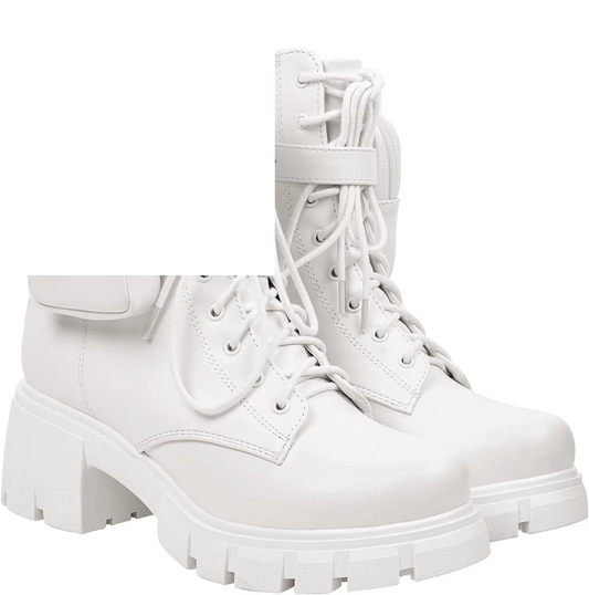 ~ POCKET ~ Platform Boots Chunky Block Heels Lug Sole Lace up round Toe Bootie Ankle Combat - SS69