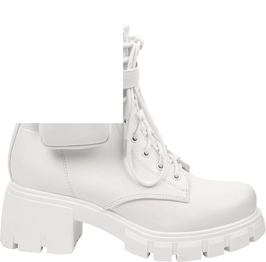 ~ POCKET ~ Platform Boots Chunky Block Heels Lug Sole Lace up round Toe Bootie Ankle Combat - SS69