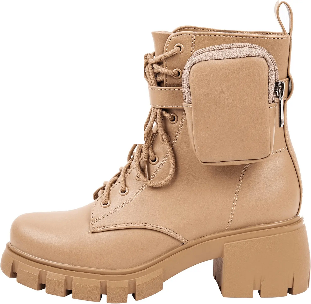 ~ POCKET ~ Platform Boots Chunky Block Heels Lug Sole Lace up round Toe Bootie Ankle Combat - SS69