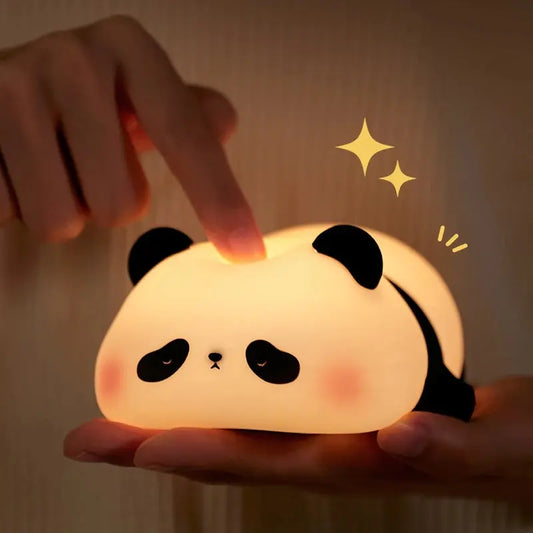Panda LED Night Light Cute Silicone Night Light USB Rechargeable Touch Night Lamp Bedroom Timing Lamp Decoration Children's Gift SS69