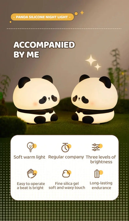 Panda LED Night Light Cute Silicone Night Light USB Rechargeable Touch Night Lamp Bedroom Timing Lamp Decoration Children's Gift SS69