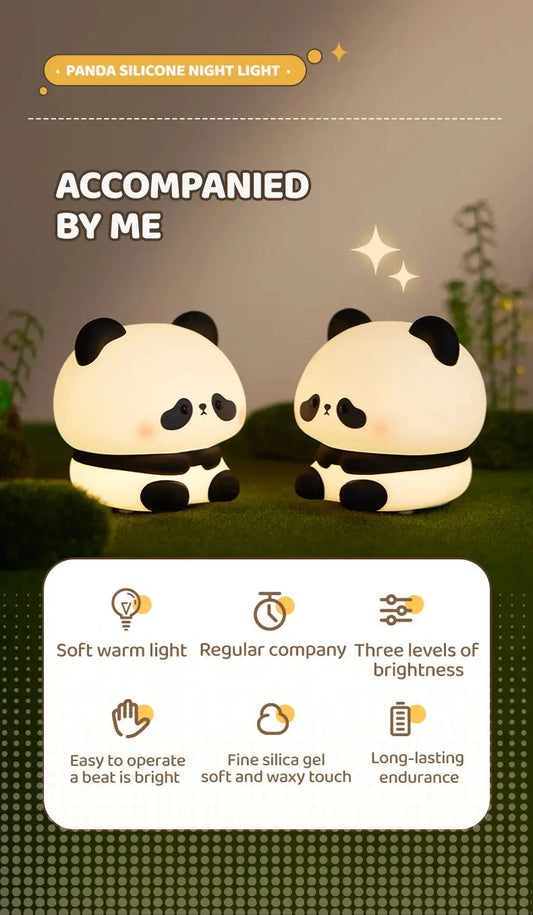 Panda LED Night Light Cute Silicone Night Light USB Rechargeable Touch Night Lamp Bedroom Timing Lamp Decoration Children's Gift SS69