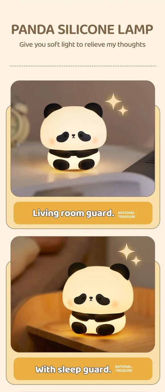 Panda LED Night Light Cute Silicone Night Light USB Rechargeable Touch Night Lamp Bedroom Timing Lamp Decoration Children's Gift SS69