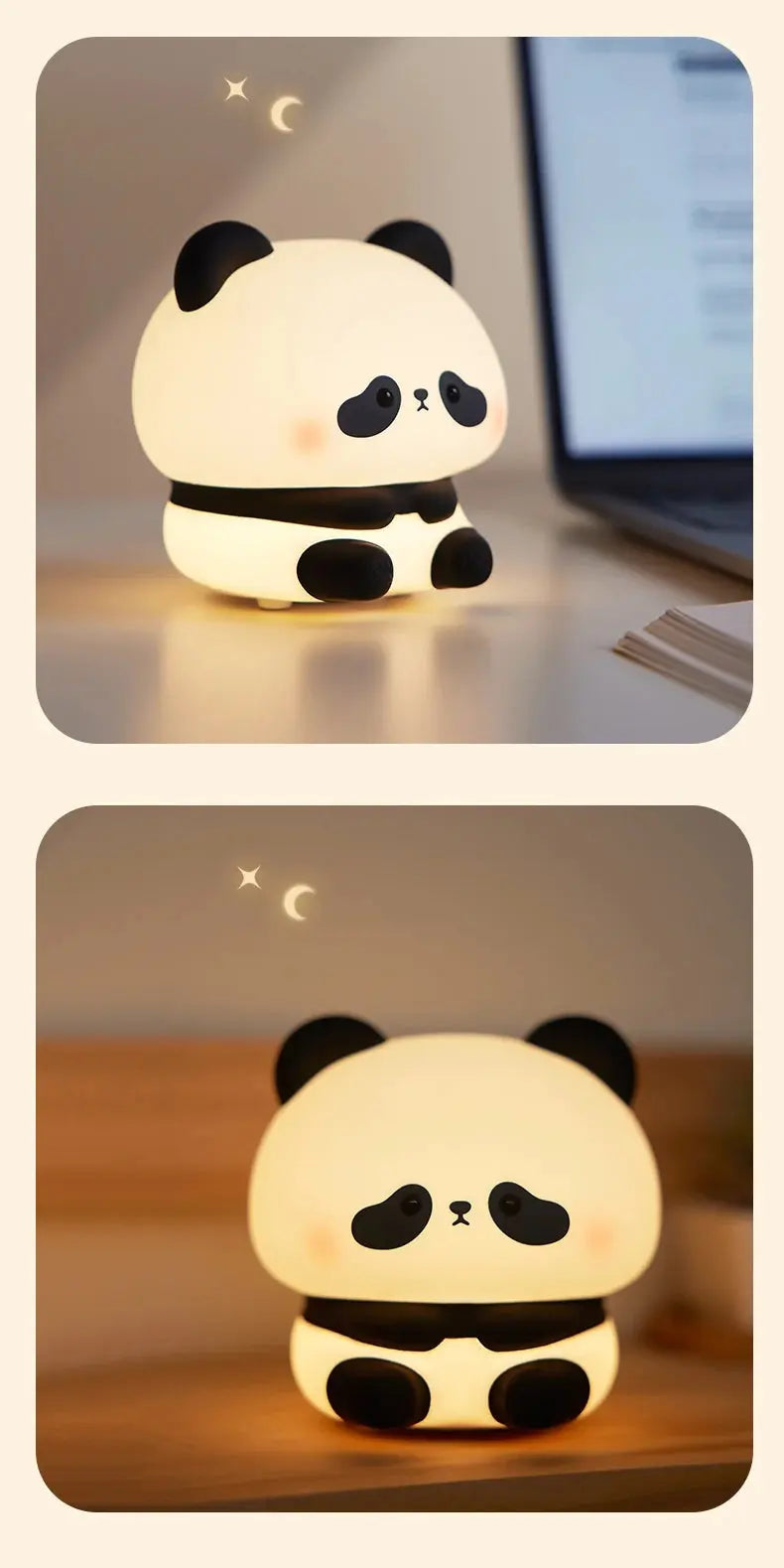 Panda LED Night Light Cute Silicone Night Light USB Rechargeable Touch Night Lamp Bedroom Timing Lamp Decoration Children's Gift SS69