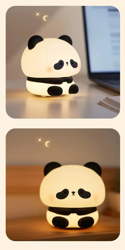 Panda LED Night Light Cute Silicone Night Light USB Rechargeable Touch Night Lamp Bedroom Timing Lamp Decoration Children's Gift SS69