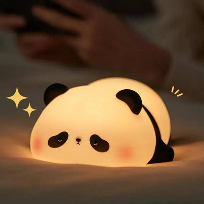 Panda LED Night Light Cute Silicone Night Light USB Rechargeable Touch Night Lamp Bedroom Timing Lamp Decoration Children's Gift SS69