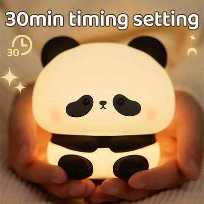 Panda LED Night Light Cute Silicone Night Light USB Rechargeable Touch Night Lamp Bedroom Timing Lamp Decoration Children's Gift SS69